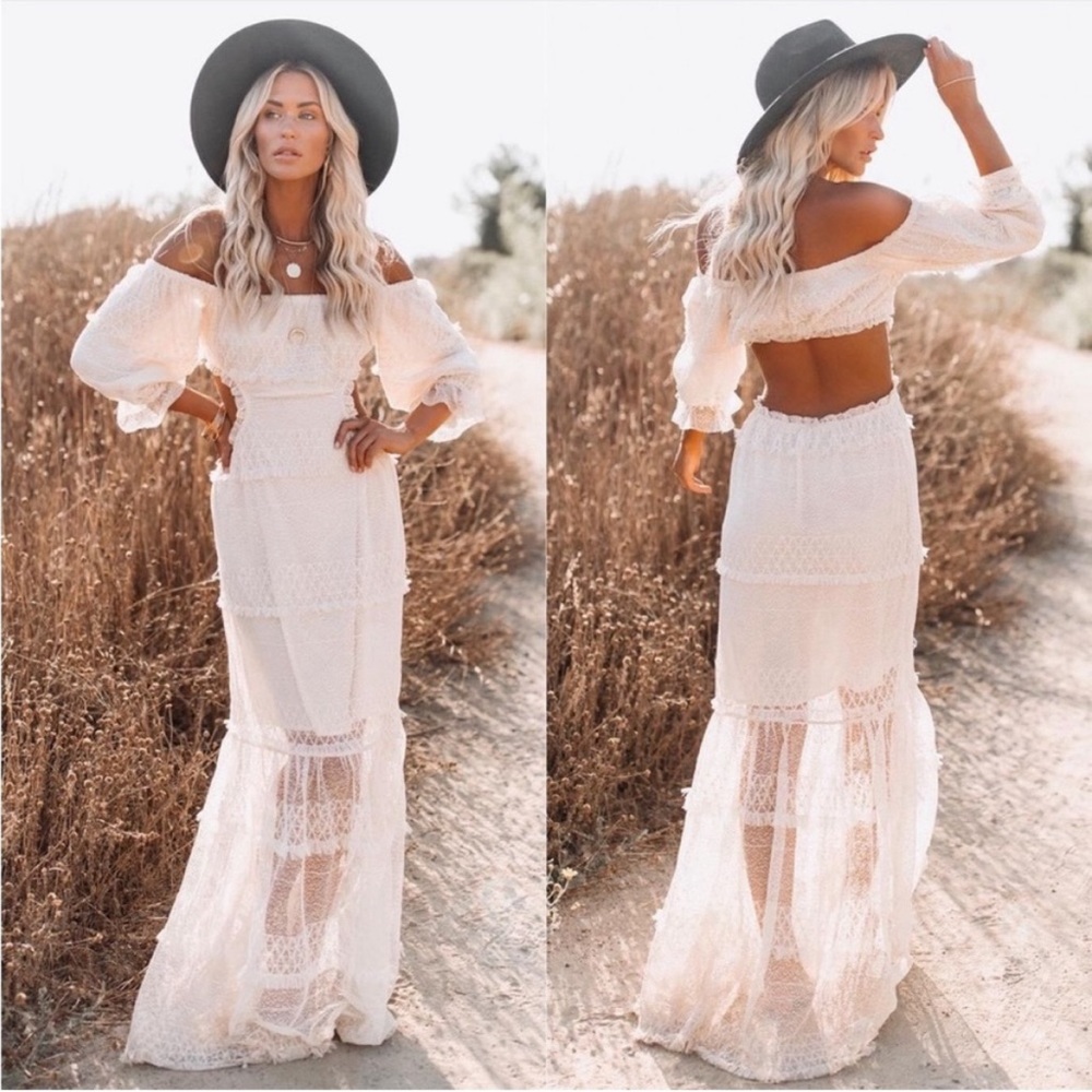 Porsha Off The Shoulder Tiered Cutout Maxi Dress